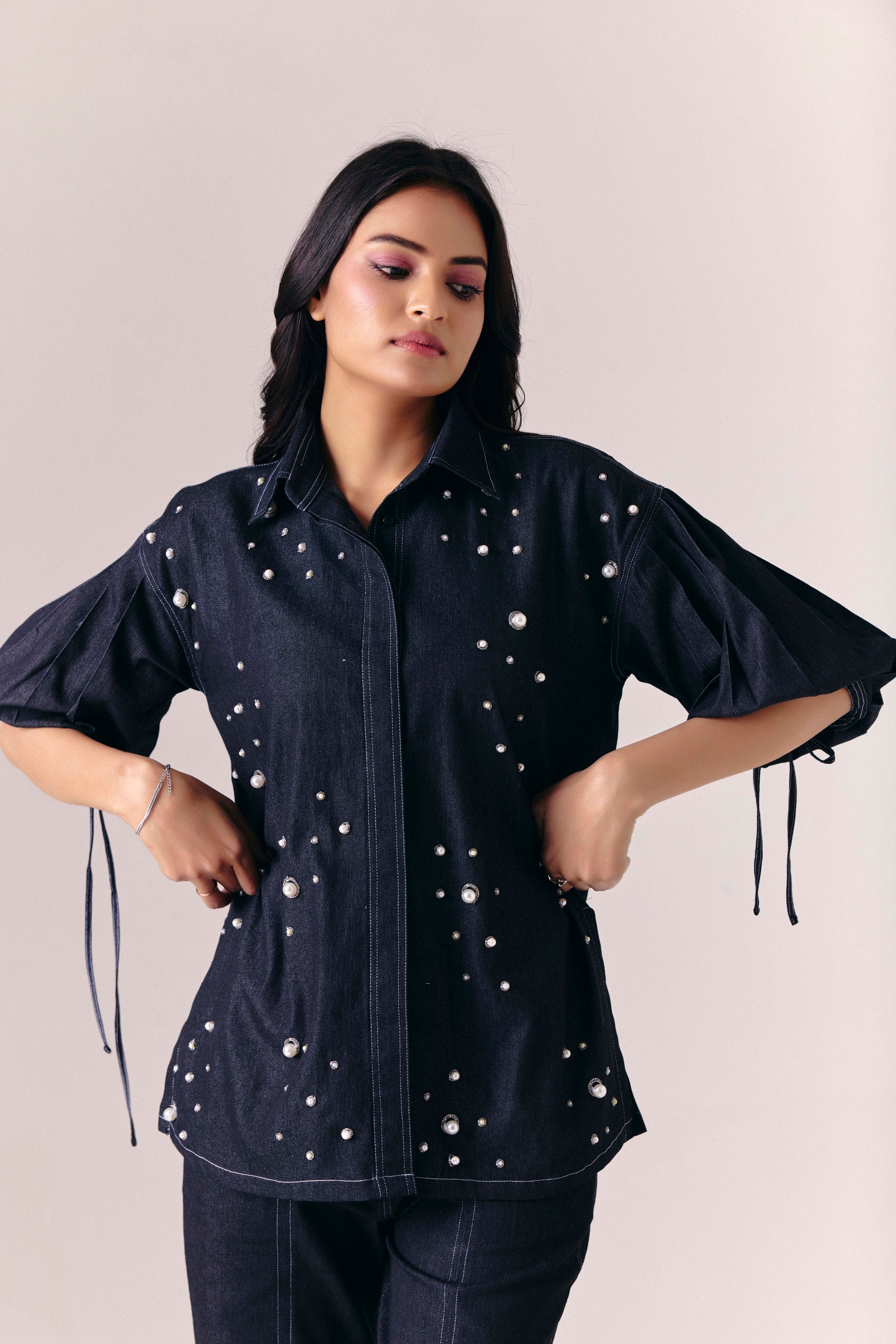Midnight Pearl Shirt with Noir Flare Pants
